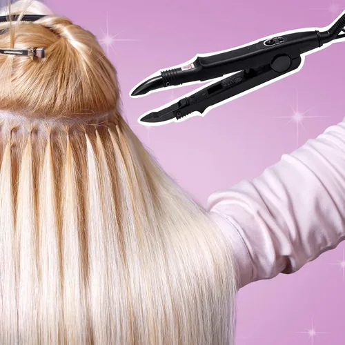 Vista 5 de Zhehao Herramienta de extensiones de cabello, cabeza C, punta en U, varilla de conector de hierro con 2 bolsas de queratina pegamento granulado