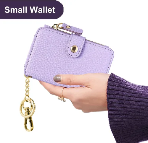 Vista 45 de Cartera con llavero, tarjetero con bloqueo RFID de piel, funda para tarjetas de crédito con cremallera para mujer