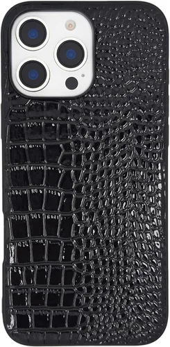 Vista 12 de Funda para iPhone 11 para mujer, funda de piel sintética de cocodrilo de piel de charol, moda clásica para iPhone11 de 6.1 pulgadas, color negro