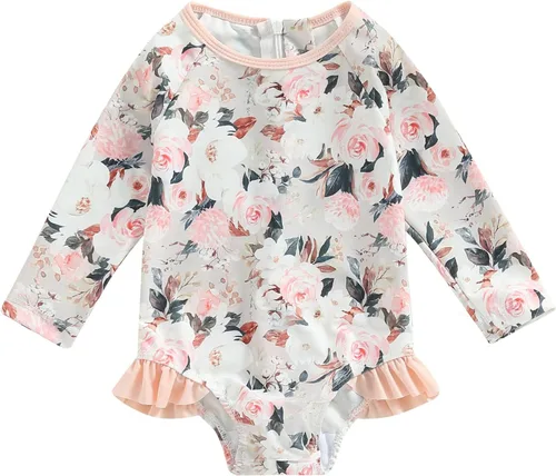 Vista 29 de MERSARIPHY Traje de baño de una pieza para niña pequeña, traje de baño de manga larga, traje de baño para niñas
