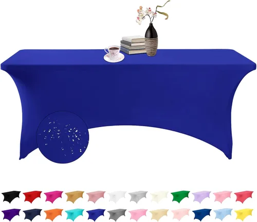 Vista 84 de Paquete de 2 fundas de mesa de elastano impermeables para mesas rectangulares, 6 pies, negras, elásticas, resistentes a manchas, para todas