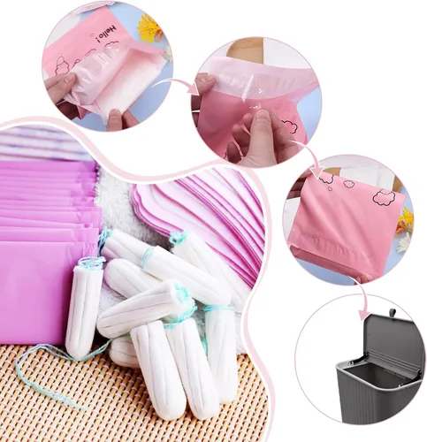 Vista 2 de Lindas bolsas de eliminación de almohadillas sanitarias rosadas, paquete de 200, 7 x 12 pulgadas, opacas, bolsas de eliminación de higiene femenina