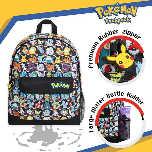 Vista 3 de Mochila Pokemon para niños, mochila escolar para niños, niñas, adolescentes, Pikachu Eevee Pokeball, Varios colores, Mochilas de mochila