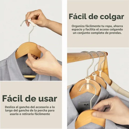 Vista 3 de 50 ganchos para colgar para colgar ropa, ahorro de espacio para ropa. Ganchos para colgar ahorran espacio. Gancho de conector para colgar perchas