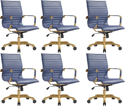 Vista 27 de LeisureMod Harris Silla de oficina con almohadilla suave, silla ejecutiva de piel sintética con base de acero dorado, altura ajustable, bloqueo