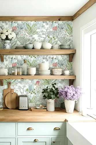 Vista 2 de Wudnaye Papel tapiz bohemio para despegar y pegar, papel tapiz Catus de 17.7 x 118.1 pulgadas, papel tapiz floral vintage para despegar y pegar