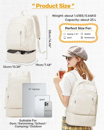 Vista 3 de SEAFEW Mochila pequeña de gimnasio para mujeres y hombres, bolsa impermeable para pista de gimnasio con compartimento expandible para zapatos