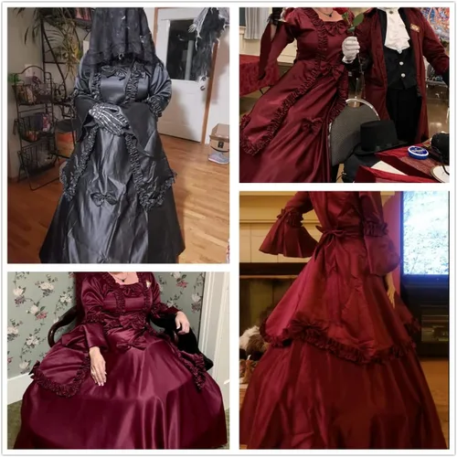 Vista 2 de BPURB Vestido de disfraz victoriano, vestido de baile rococó con lazo y falda de aro