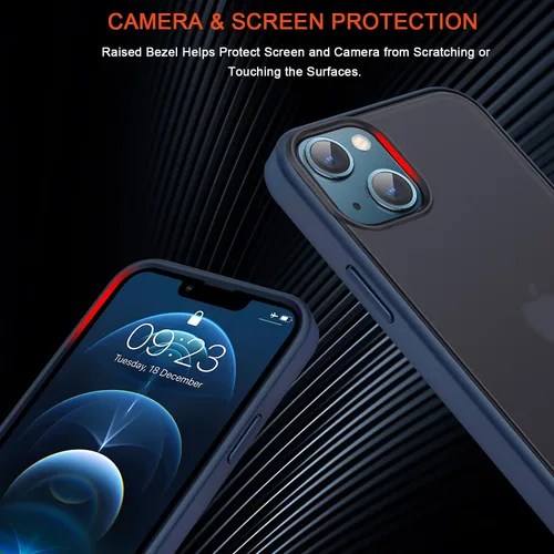 Vista 4 de TENDLIN Funda compatible con iPhone 13 Mini, translúcida mate, parte trasera dura con parachoques de silicona suave, cómoda funda (azul)