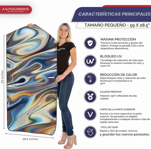 Vista 2 de Autoamerics Parasol de Parabrisas de Una Pieza - Parasol Cromado Líquido Plegable para Ventana Delantera de Auto para Carros SUV Camión - Protector