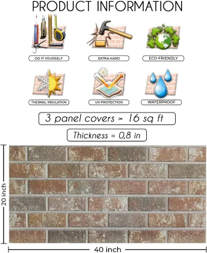 Vista 2 de IZODEKOR Paneles de pared 3D con efecto ladrillo, revestimiento, aspecto de piedra, revestimiento de espuma de poliestireno para sala de estar