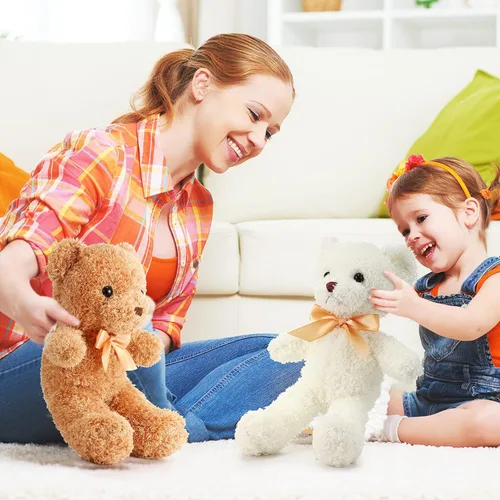 Vista 5 de Lenwen 18 animales de peluche de oso a granel de 12 pulgadas, peluche suave, pequeño juguete de peluche para niños y niñas, baby shower, San Marrón