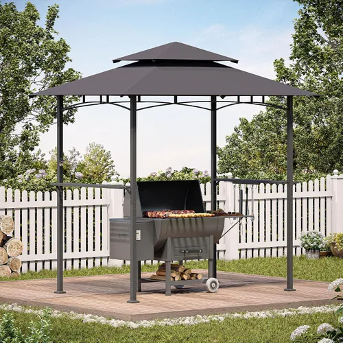 Vista 8 de LAUSAINT HOME Gazebo para parrilla al aire libre de 5 x 8 pies, kiosco para barbacoa con parte superior ventilada de 2 niveles, 2 estantes duraderos
