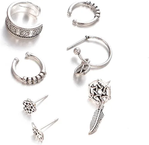 Vista 3 de Ofertas de liquidación 7 unidsset atrapasueños hoja oreja cuff aretes mujeres joyería vintage regalo