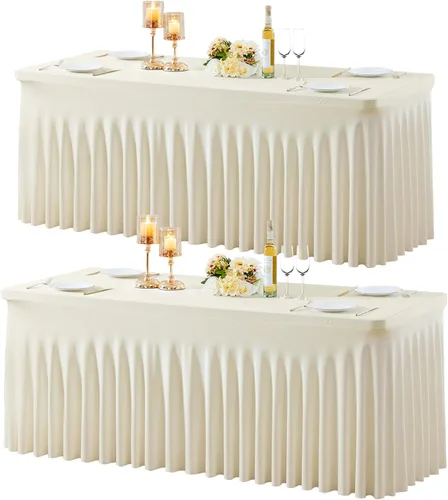 Vista 38 de Paquete de 2 manteles color azul bebé para mesas rectangulares de 6 pies, mantel ajustable de elastano, fundas de mesa elásticas de 6 pies, manteles