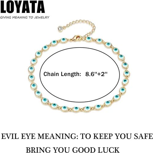 Vista 5 de LOYATA - Tobillera delicada bañada en oro de 14 quilates para mujeres, con pequeña cruz de circonia cúbica blanca y borlas bonita joyería