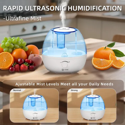Vista 4 de Humidificador ultrasónico de niebla fría KVM, humidificadores de aire silenciosos para dormitorio, guardería, oficina y plantas