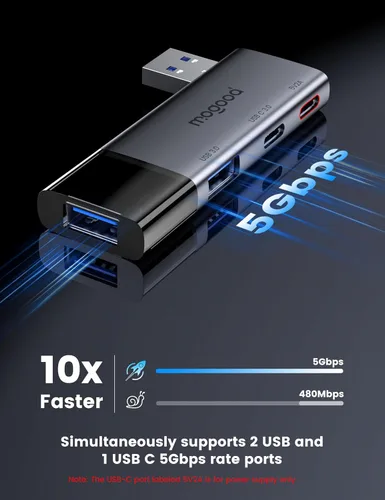 Vista 5 de MOGOOD Concentrador USB de 4 puertos USB con 5 Gbps USB 3.0 tipo C USB A divisor para portátil multipuerto adaptador para PC de escritorio Xbox PS5