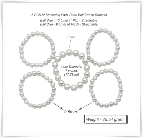 Vista 4 de BA UNIQUE FASHION Conjunto de 5 pulseras elásticas de perlas simuladas para mujer