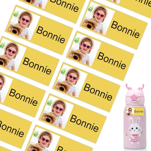Vista 21 de 78 etiquetas personalizadas para niños con fotos impermeables, etiquetas de nombre personalizadas para suministros escolares, guardería, botellas