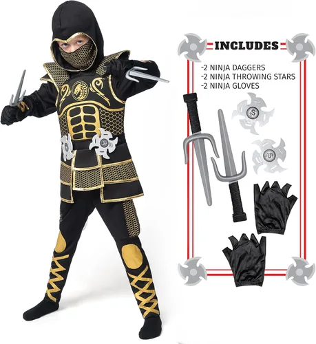 Vista 3 de Spooktacular Creations Kids Golden Ninja costume for Boys Halloween Dress Up