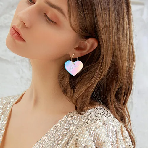 Vista 6 de Awinesn Swifts Lover - Aretes de corazón para mujer, plata 925, aretes de moda para posteriores al concierto, aretes colgantes de acrílico, regalos