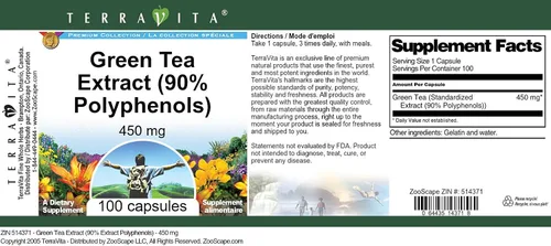 Vista 4 de Extracto de té verde (90% polifenoles) - 450 mg (100 Cápsulas, ZIN: 514371)
