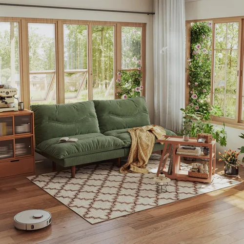 Vista 10 de DreamDashio Sofá cama futón, sofá futón de 69 pulgadas con respaldo ajustable, sofá cama convertible de pana, reclinable plegable para apartamento