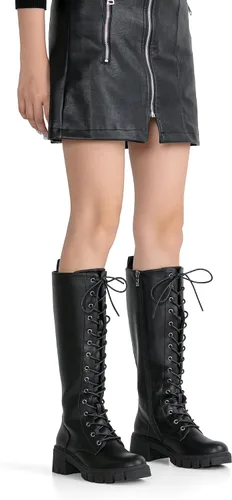 Vista 3 de Vepose Botas altas de combate con plataforma de encaje 953 para mujer con tacón grueso y cómodo