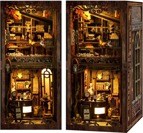 Vista 10 de Kit de rincón de libros, rompecabezas de madera 3D con luz LED, modelo de casa en miniatura de callejón callejón japonés, decoración creativa