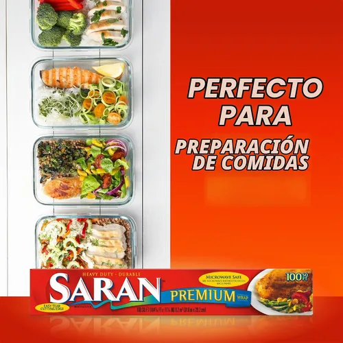 Vista 6 de Saran - Envoltura de plástico premium, almacenamiento de alimentos, fácil dispensación, rollo de 100 pies cuadrados
