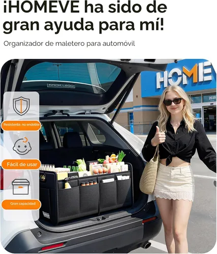 Vista 2 de Homeve Organizador de maletero de coche, organizador plegable de múltiples compartimentos, negro, 2 compartimentos, pequeño