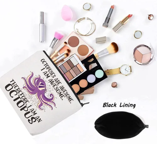 Vista 3 de LEVLO Bolsa de maquillaje cosmético de pulpo, regalo para amantes del pulpo, los pulpos son impresionantes bolsa de maquillaje con cremallera