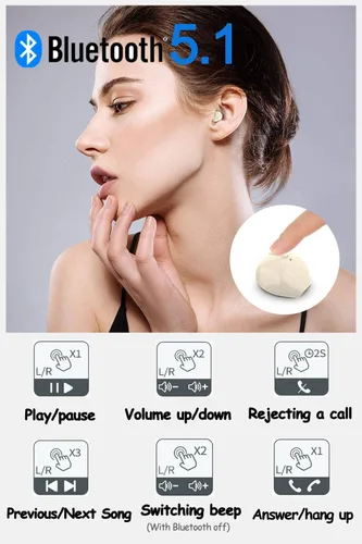 Vista 5 de Auriculares invisibles pequeños, mini, inalámbricos, Bluetooth, discretos, para música, hogar, trabajo