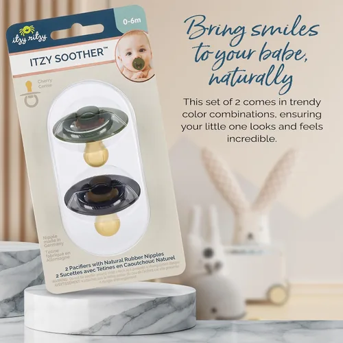 Vista 6 de Itzy Ritzy Chupetes de goma natural para recién nacidos, con pezón en forma de cereza sin BPA y grandes agujeros de aire para mayor seguridad, juego