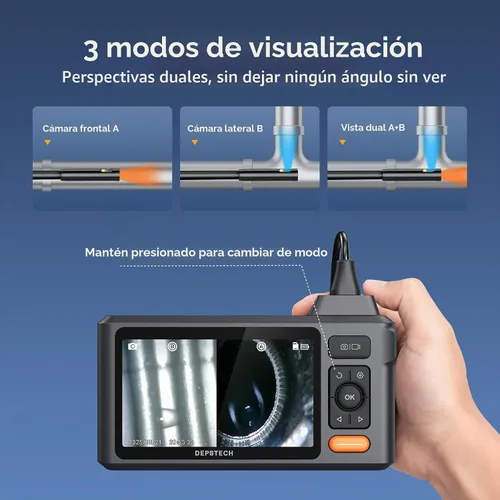 Vista 2 de Cámara de Inspección de Alcantarillado de 50FT, DEPSTECH Endoscopio de Doble Lente 1080P con Luces, Herramienta Boroscopio con Pantalla IPS de 5