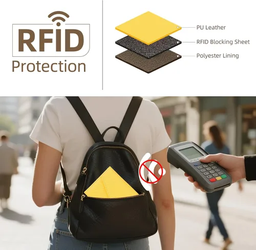 Vista 41 de Zoppen - Billetera de viaje con bloqueo RFID multiusos (Ver.4) Portatarjetas de pasaporte y vacunas, organizador de documentos de tres pliegues