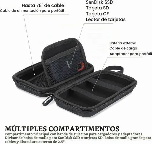 Vista 5 de Ginsco Estuche de protección de carcasa dura, bolsa organizadora de accesorios electrónicos para MacBook Air/pro, adaptadores, cargadores, cables