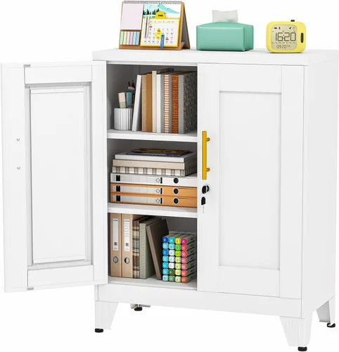 Vista 26 de Gabinete de almacenamiento de casillero de metal de 24.5"H con cerradura - Gabinete pequeño con cerradura para empleados, gabinete de casillero