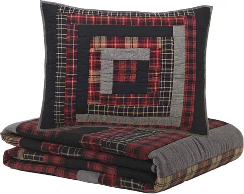 Vista 7 de VHC Brands Cumberland - Juego de accesorios de ropa de cama de algodón cambray, estilo rústico, prelavado, tamaño individual, color rojo chile