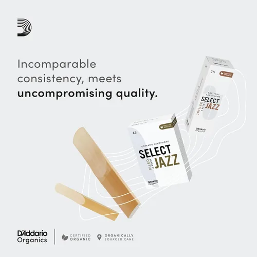 Vista 4 de D'Addario Organic Select Jazz Unfiled - Cañas de saxofón tenor sin archivar, selladas individualmente, 2 suaves, paquete de 5