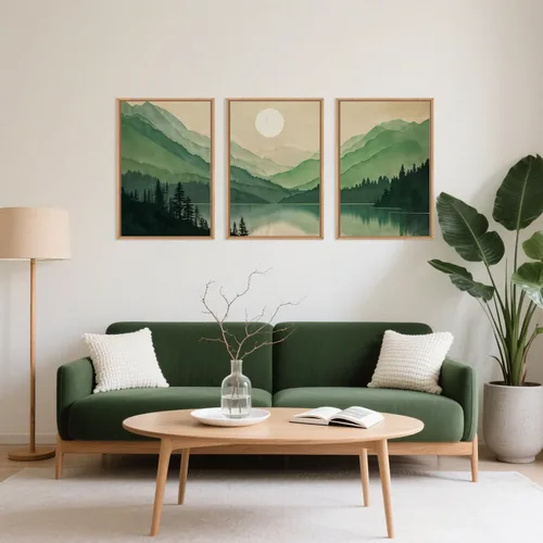 Vista 12 de Celestdeco Juego de arte de pared en lienzo abstracto y neutro grande con marco naranja, moderno y minimalista para pared, diseño geométrico bohemio