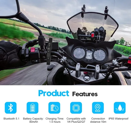 Vista 2 de SolaMr Q8 EUC Intercomunicador de motocicleta Bluetooth mango de control remoto para control FM, respuesta telefónica, conmutación de música