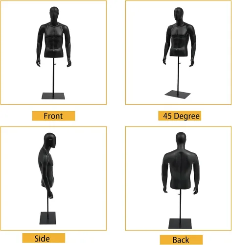 Vista 6 de Forma de vestido de torso de maniquí masculino, maniquí de costura con brazos desmontables, exhibición de maniquí con soporte de metal, altura