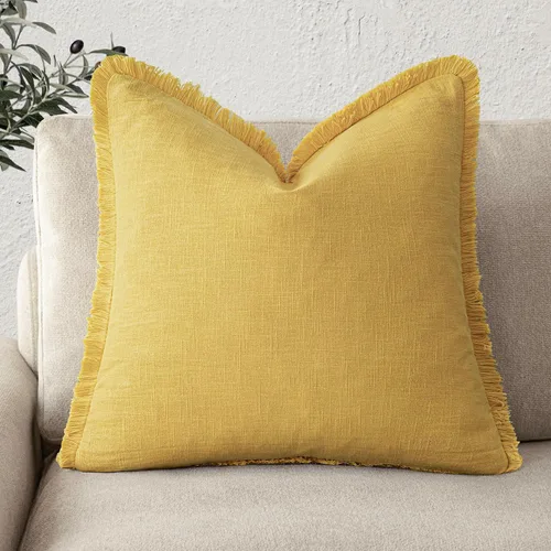 Vista 55 de Foindtower Fundas de almohada decorativas de lino con flecos, acogedora funda de cojín bohemia estilo farmhouse con borlas, funda de almohada