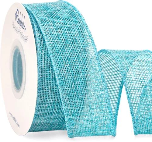 Vista 22 de Ribbli Cinta con alambre de arpillera verde manzana, 1-1/2 pulgadas x 10 yardas, cinta con borde con alambre para lazo grande, corona, decoración