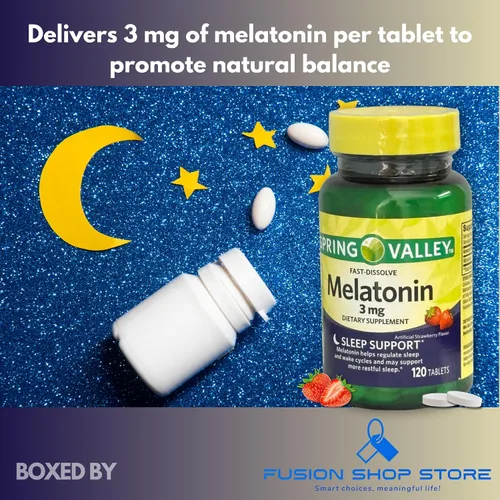 Vista 4 de Melatonina 3 mg - Tabletas de disolución rápida, 120 unidades (paquete de 1), en caja por Fusion Shop Store