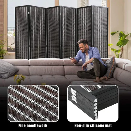 Vista 3 de Divisor de habitación de bambú de 6 pies, pantalla de privacidad plegable de 6 paneles, separación de habitación, divisor de pared de panel