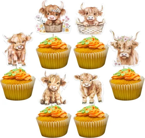 Vista 13 de Rsstarxi Paquete de 36 adornos para cupcakes con diseño de vaca, dos decoraciones para cupcakes de animales de granja con zoom de 2º cumpleaños