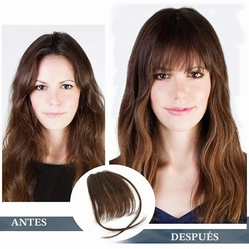 Vista 6 de BARSDAR Flequillo postizo de pelo humano real - Flequillo postizo 100% pelo humano para mujeres - Extensiones de flequillo ondulado castaño rojizo